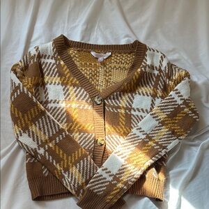 No Boundaries Brown and White Plaid Cardigan